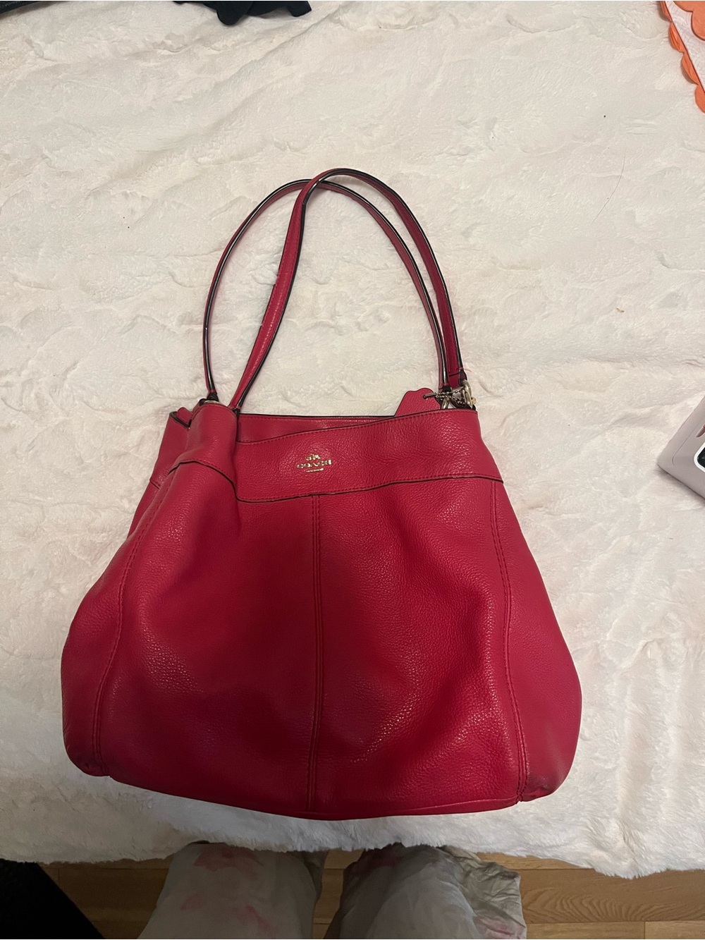 Coach F57545 Lexy Shoulder Bag in Pebble Leather Strawberry with matching wristl